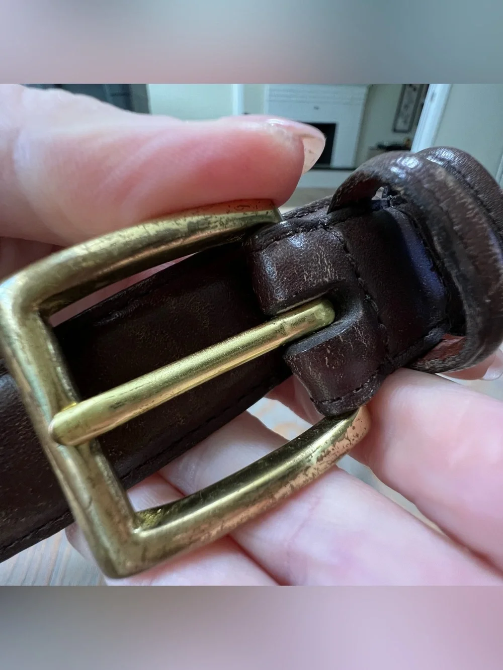 Coach brown leather belt worn brass buckle size 38